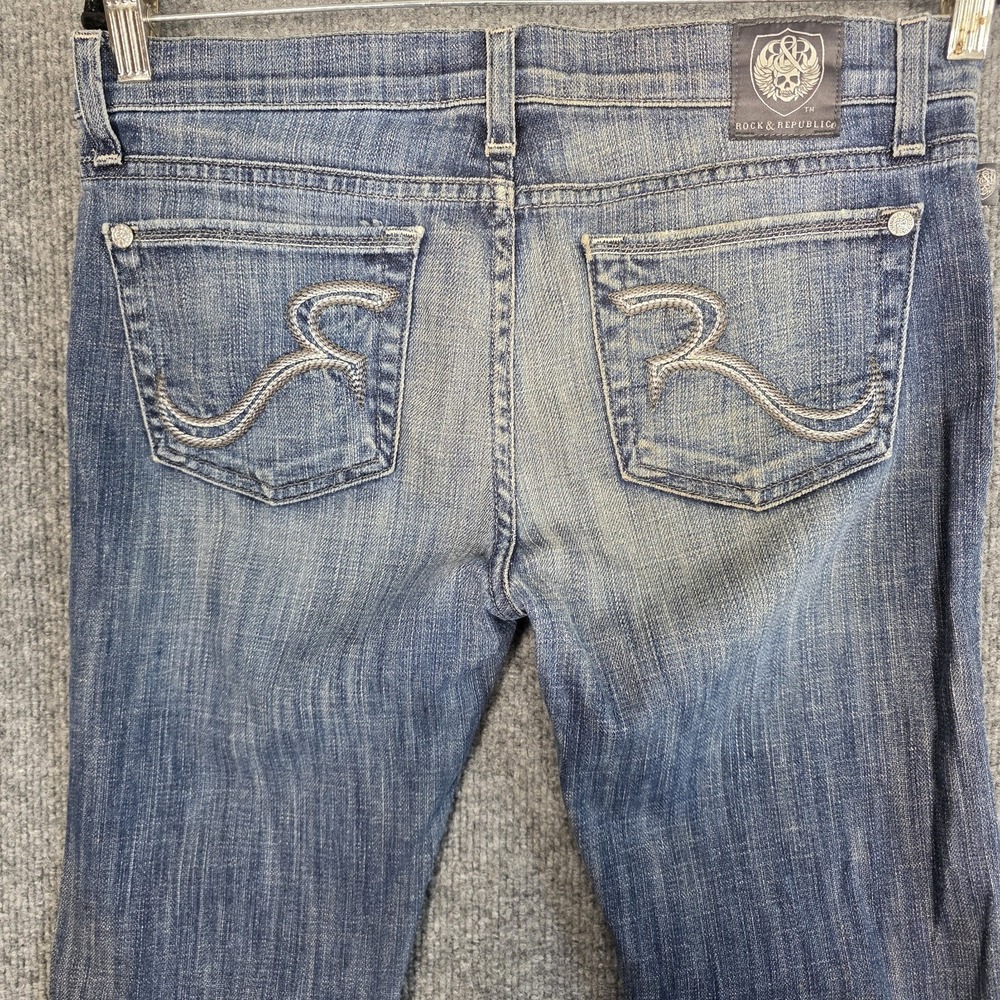 Rock & Republic Jeans Womens 28 Flare Low Rise Y2K Denim Boot Cut Embroidered - Picture 5 of 10